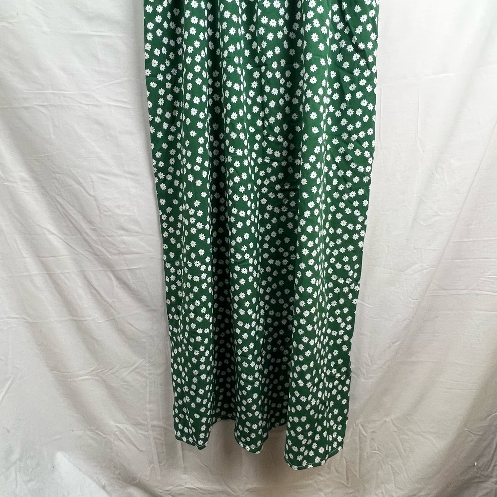 Boho Peasant Green White Floral Maxi Dress Size L - Picture 2 of 9